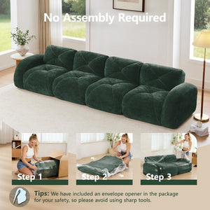 English Elm 140''soft Velvet Modular Cloud Sofa Tufted Plush Seating for Living Room or Home Theater Green W714S01615