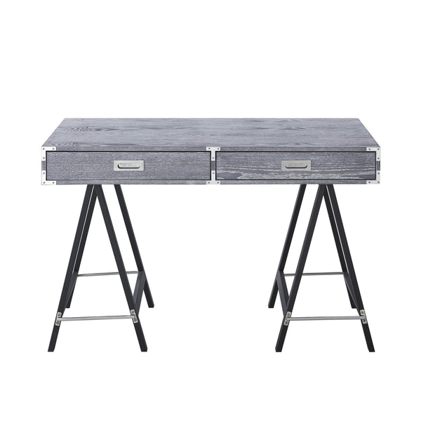 Homeroots 47" Gray And Black Writing Desk With Two Drawers Grey  543800