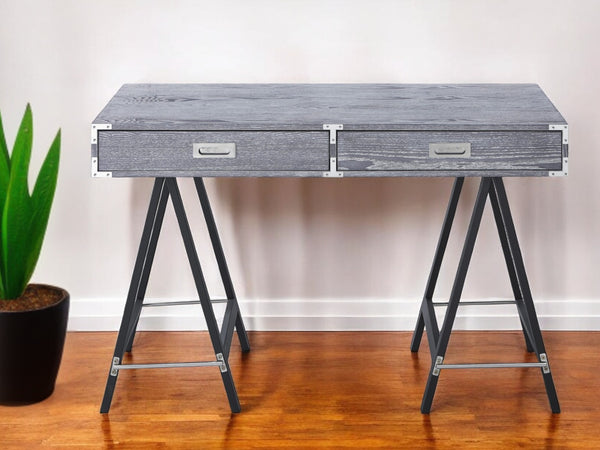 Homeroots 47" Gray And Black Writing Desk With Two Drawers Grey  543800
