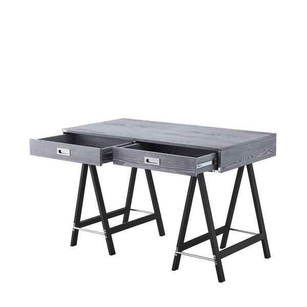 Homeroots 47" Gray And Black Writing Desk With Two Drawers Grey  543800