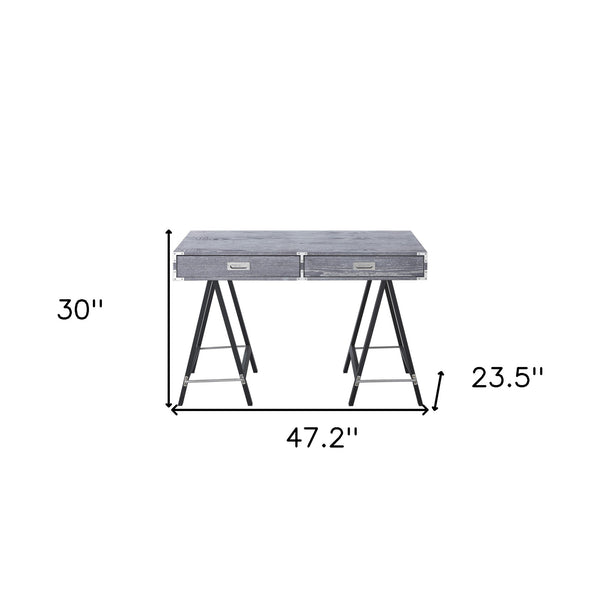 Homeroots 47" Gray And Black Writing Desk With Two Drawers Grey  543800