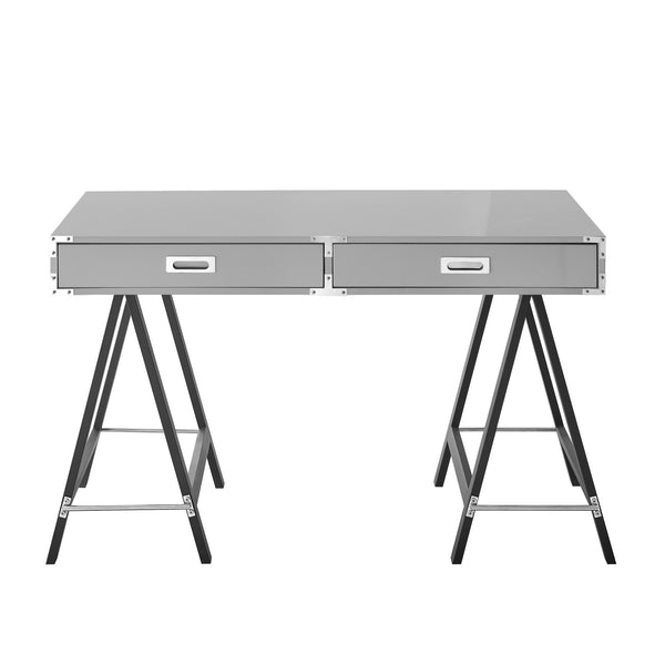 Homeroots 47" Light Gray And Black Writing Desk With Two Drawers Light Grey  543801