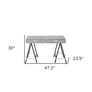 Homeroots 47" Light Gray And Black Writing Desk With Two Drawers Light Grey  543801