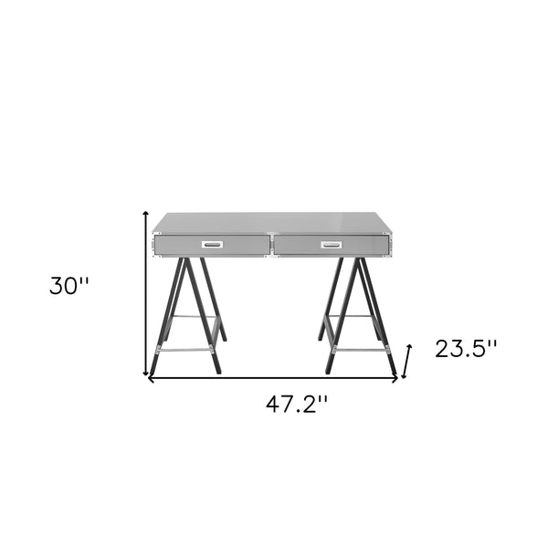 Homeroots 47" Light Gray And Black Writing Desk With Two Drawers Light Grey  543801