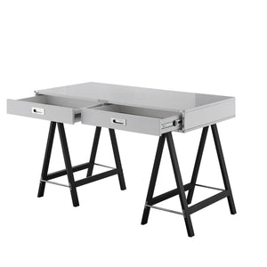 Homeroots 47" Light Gray And Black Writing Desk With Two Drawers Light Grey  543801