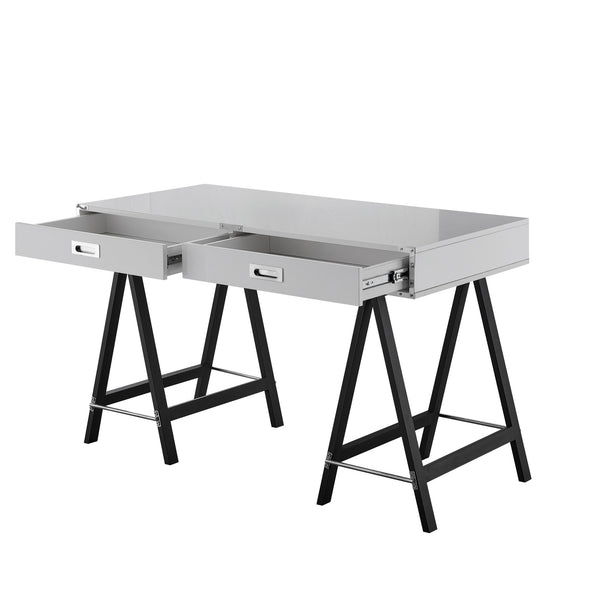 Homeroots 47" Light Gray And Black Writing Desk With Two Drawers Light Grey  543801