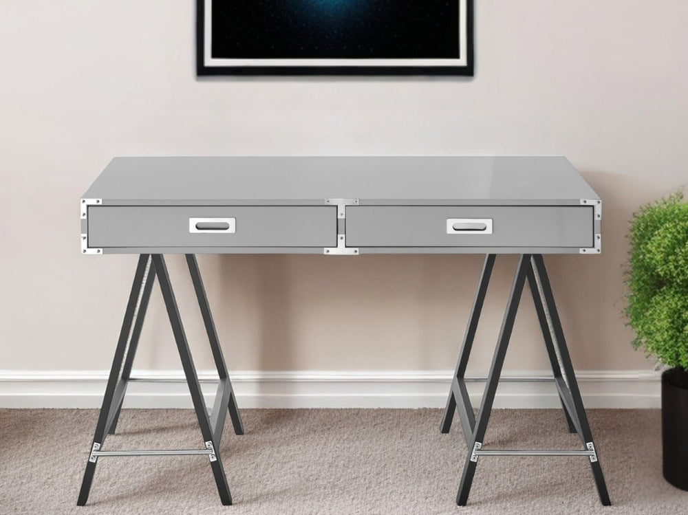 HomeRoots 47" Writing Desk with Two Drawers - Timeless Design for Home Office, Study, or Bedroom Organization Light Grey 543801