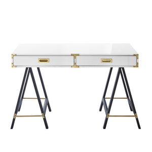 Homeroots 47" White And Black Writing Desk With Two Drawers White  543802