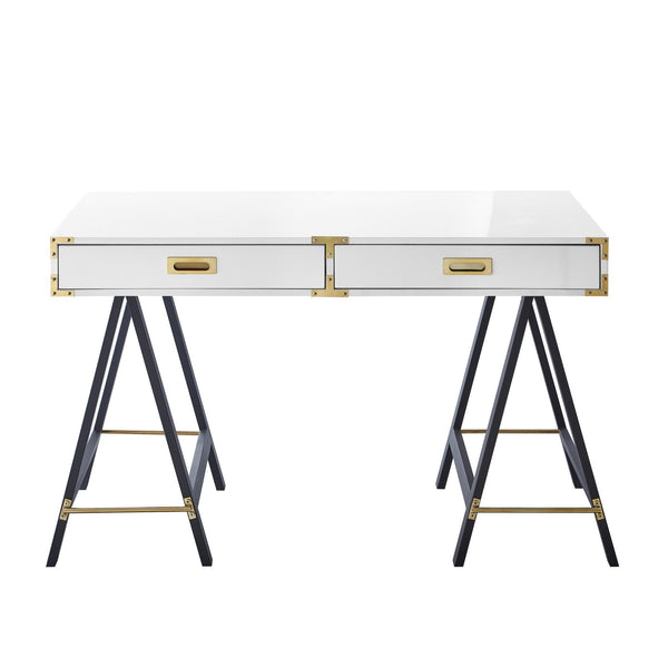 Homeroots 47" White And Black Writing Desk With Two Drawers White  543802