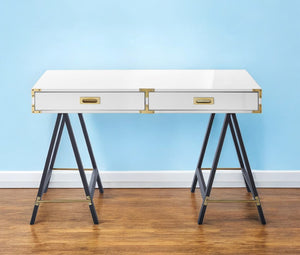 Homeroots 47" White And Black Writing Desk With Two Drawers White  543802