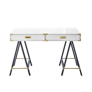 Homeroots 47" White And Black Writing Desk With Two Drawers White  543802