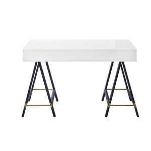 Homeroots 47" White And Black Writing Desk With Two Drawers White  543802
