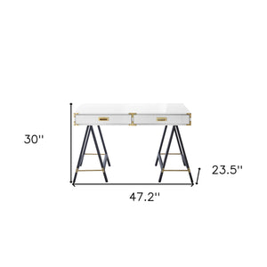 Homeroots 47" White And Black Writing Desk With Two Drawers White  543802