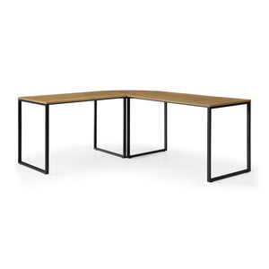 HomeRoots 71" Modern L-Shape Writing Desk in Natural Wood and Black Metal - Spacious, Stylish & Durable Design 543803