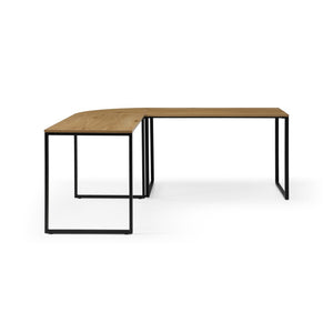 HomeRoots 71" Modern L-Shape Writing Desk in Natural Wood and Black Metal - Spacious, Stylish & Durable Design 543803