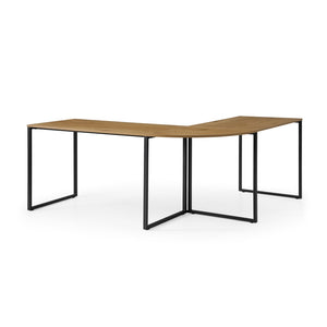 HomeRoots 71" Modern L-Shape Writing Desk in Natural Wood and Black Metal - Spacious, Stylish & Durable Design 543803
