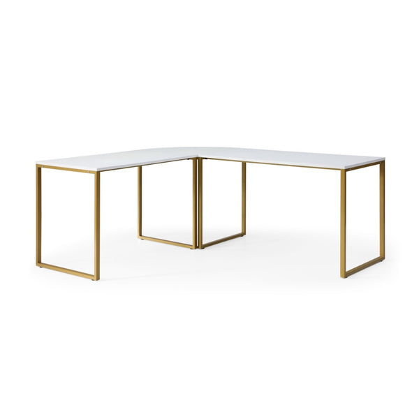 HomeRoots 71" White and Gold L-Shape Writing Desk - Elegant Home Office Solution for Modern Workspaces & Gaming 543804