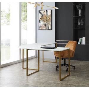 HomeRoots 71" White and Gold L-Shape Writing Desk - Elegant Home Office Solution for Modern Workspaces & Gaming 543804