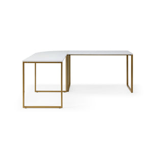 HomeRoots 71" White and Gold L-Shape Writing Desk - Elegant Home Office Solution for Modern Workspaces & Gaming 543804