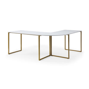 HomeRoots 71" White and Gold L-Shape Writing Desk - Elegant Home Office Solution for Modern Workspaces & Gaming 543804