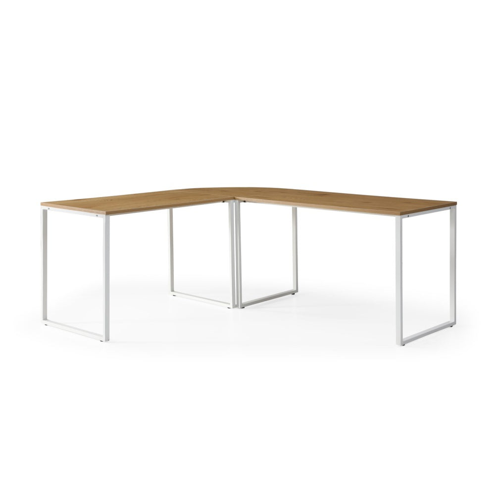 HomeRoots 71" Modern L-Shaped Writing Desk with Natural Wood and Metal Accents for Home Office and Workspace 543805