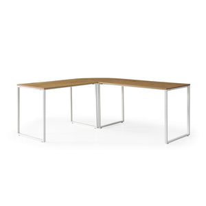 HomeRoots 71" Modern L-Shaped Writing Desk with Natural Wood and Metal Accents for Home Office and Workspace 543805