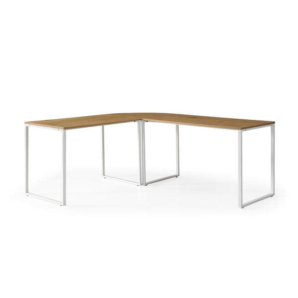 HomeRoots 71" Modern L-Shaped Writing Desk with Natural Wood and Metal Accents for Home Office and Workspace 543805
