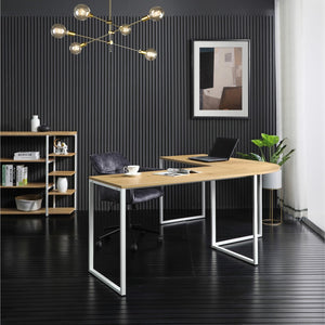 HomeRoots 71" Modern L-Shaped Writing Desk with Natural Wood and Metal Accents for Home Office and Workspace 543805
