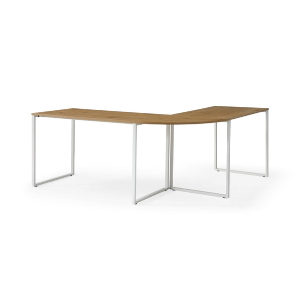 HomeRoots 71" Modern L-Shaped Writing Desk with Natural Wood and Metal Accents for Home Office and Workspace 543805
