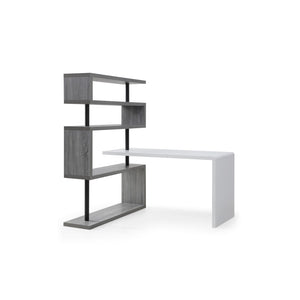 HomeRoots 93" Versatile White and Gray L-Shape Writing Desk with Metal Frame & Open Shelving for Home Office 543806