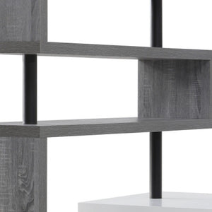 HomeRoots 93" Versatile White and Gray L-Shape Writing Desk with Metal Frame & Open Shelving for Home Office 543806