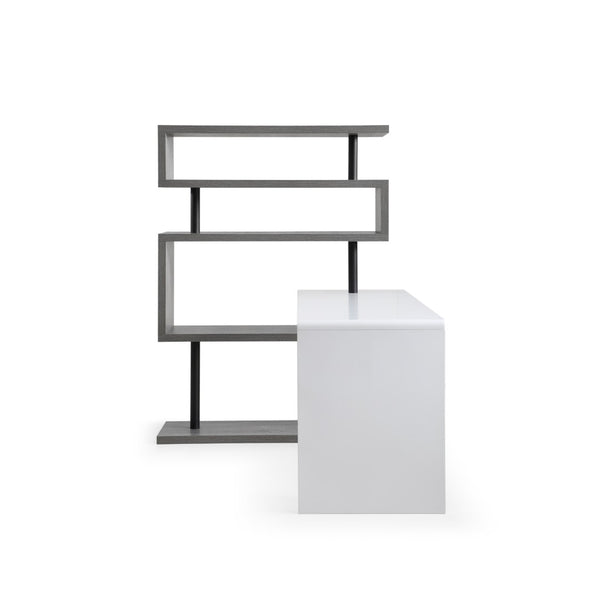 HomeRoots 93" Versatile White and Gray L-Shape Writing Desk with Metal Frame & Open Shelving for Home Office 543806