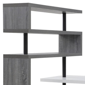 HomeRoots 93" Versatile White and Gray L-Shape Writing Desk with Metal Frame & Open Shelving for Home Office 543806