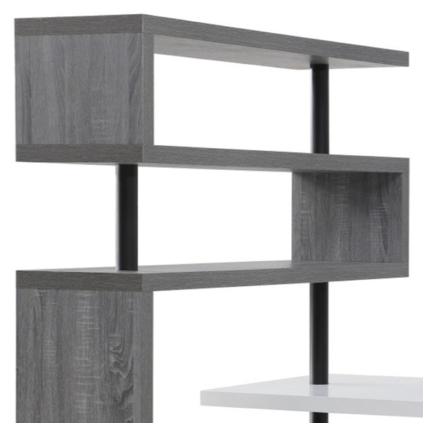 HomeRoots 93" Versatile White and Gray L-Shape Writing Desk with Metal Frame & Open Shelving for Home Office 543806