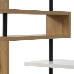 HomeRoots 93" L-Shaped Writing Desk with White Finish, Natural Wood Accents & Metal Frame for Home Office 543808
