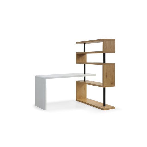 HomeRoots 93" L-Shaped Writing Desk with White Finish, Natural Wood Accents & Metal Frame for Home Office 543808