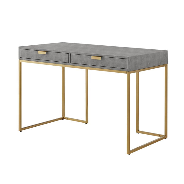 HomeRoots 45" Gray and Gold Writing Desk – Modern Wood & Stainless Steel Design with Two Storage Drawers 543809