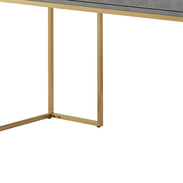 HomeRoots 45" Gray and Gold Writing Desk – Modern Wood & Stainless Steel Design with Two Storage Drawers 543809