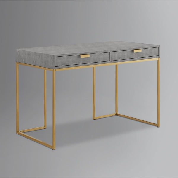 HomeRoots 45" Gray and Gold Writing Desk – Modern Wood & Stainless Steel Design with Two Storage Drawers 543809