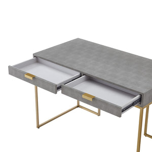 HomeRoots 45" Gray and Gold Writing Desk – Modern Wood & Stainless Steel Design with Two Storage Drawers 543809