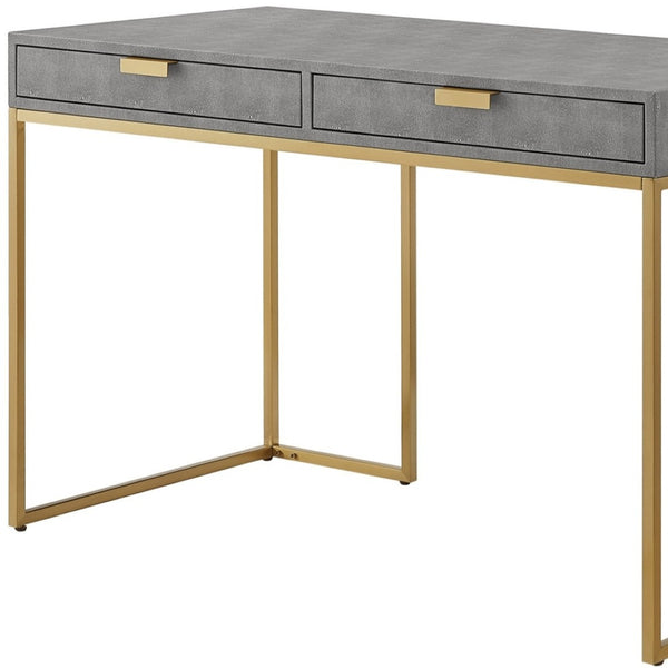 HomeRoots 45" Gray and Gold Writing Desk – Modern Wood & Stainless Steel Design with Two Storage Drawers 543809