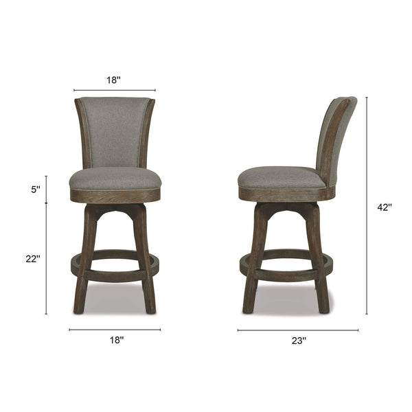 English Elm Jennifer Taylor Home - Henry 27" Armless Swivel Counter Height Bar Stool Heathered Linen Upholstered High Back Support Gray B2719P238374