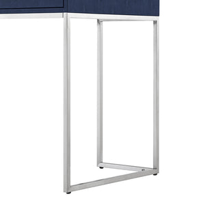 HomeRoots 45" Navy Blue and Silver Writing Desk - Modern Mixed-Material Office Furniture with Two Drawers 543810