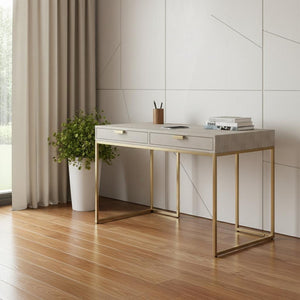 HomeRoots 45" Elegant Cream and Gold Writing Desk - Stylish Storage Solution for Home Office & Decor 543811