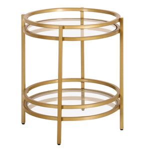 Homeroots 22" Brass And Clear Glass And Steel Round End Table With Shelf   543812