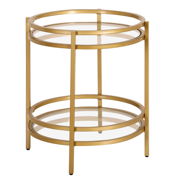 Homeroots 22" Brass And Clear Glass And Steel Round End Table With Shelf   543812