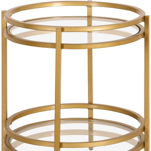 Homeroots 22" Brass And Clear Glass And Steel Round End Table With Shelf   543812