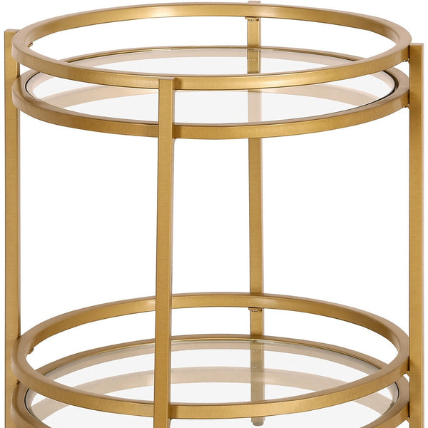 Homeroots 22" Brass And Clear Glass And Steel Round End Table With Shelf   543812