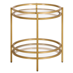 Homeroots 22" Brass And Clear Glass And Steel Round End Table With Shelf   543812