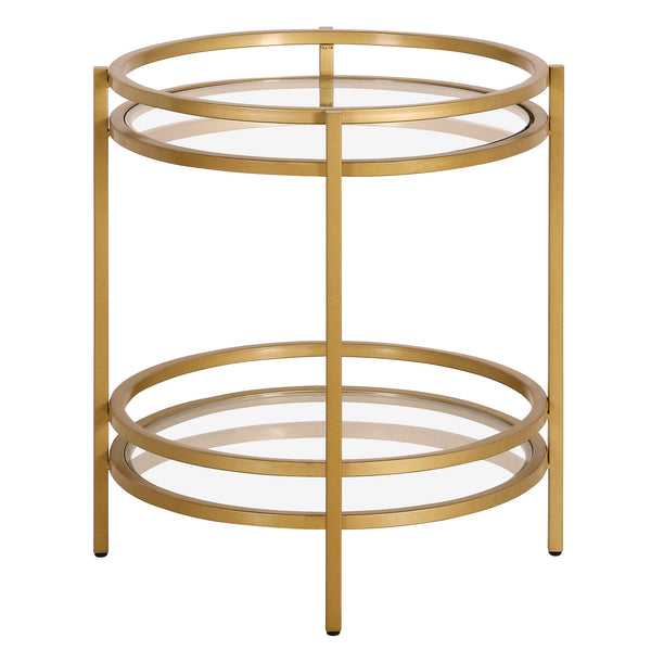 Homeroots 22" Brass And Clear Glass And Steel Round End Table With Shelf   543812